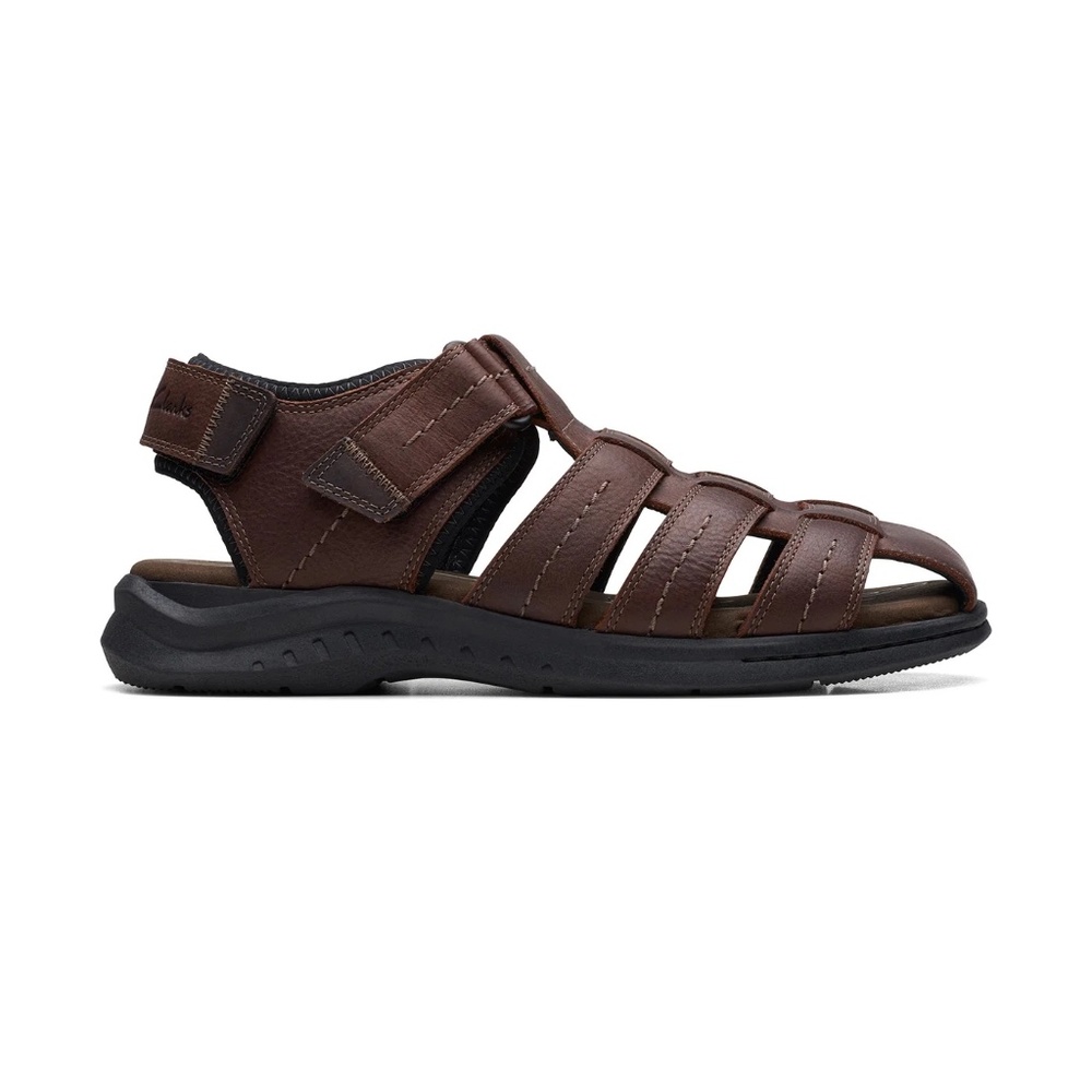 Clarks Mens Walkford Fisherman Sandal in Brown Tumbled Leather. 26171794